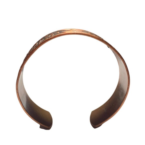 Vintage WHEELER Mfg Co WM Copper‎ South Western Themed Etched Cuff Bracelet - Picture 6 of 9